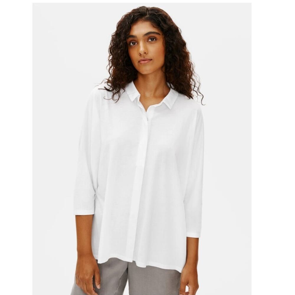 Eileen Fisher Organic Cotton Easy Jersey 3/4-Sleeve Shirt Size M Knit